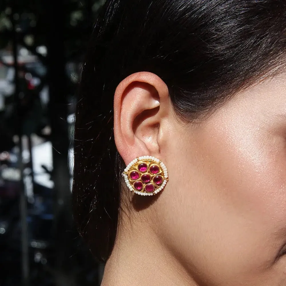 Red Kundan Majestic Silver Studs