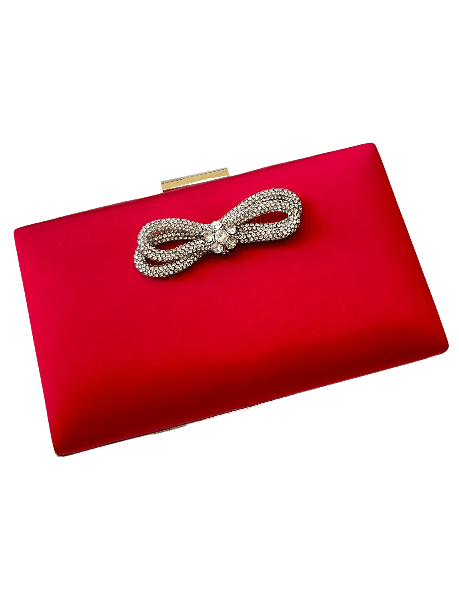 Rhinestone Bow Satin Clutch