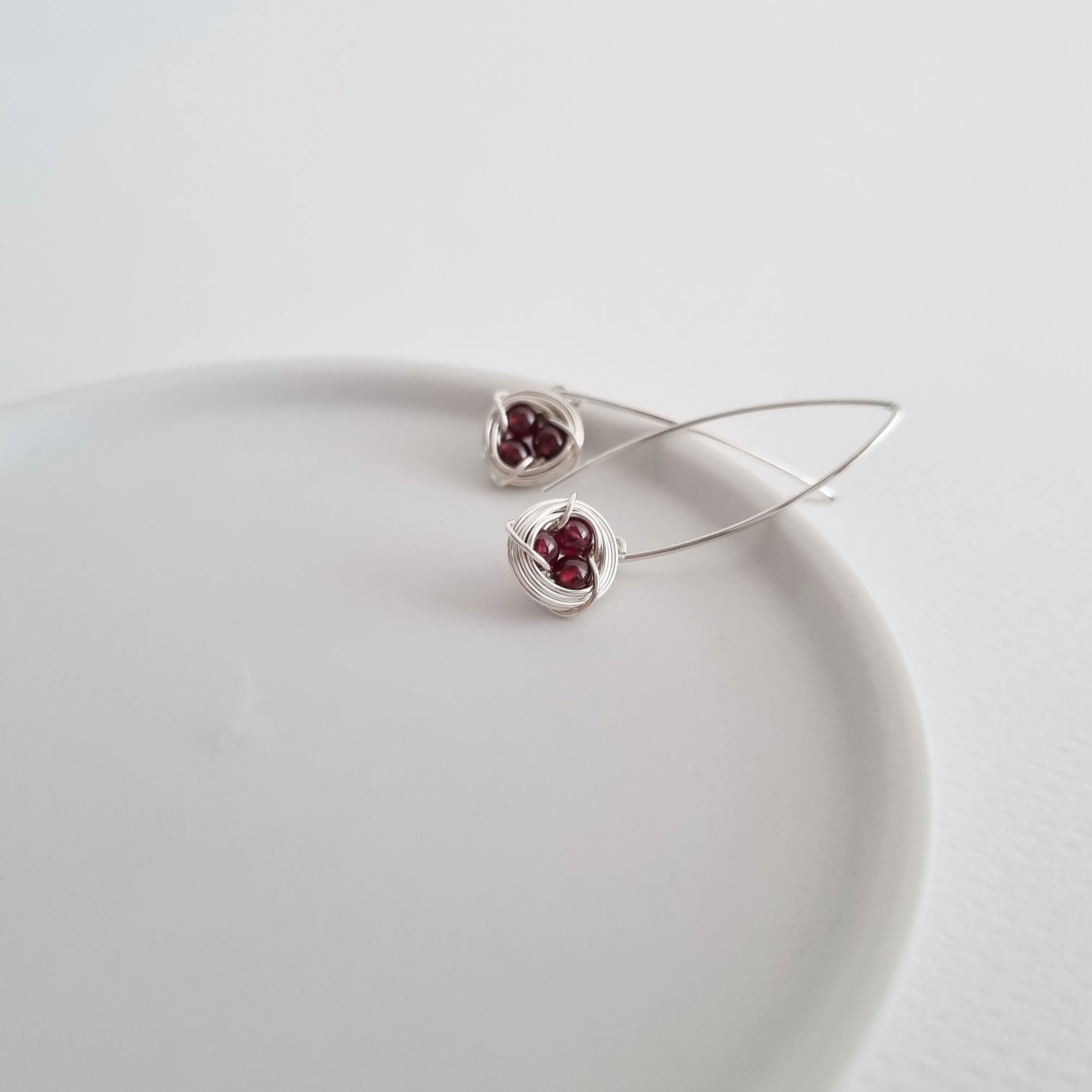 Robin's Nest Marquis Earrings (11mm) / Red Garnet / 925 Silver