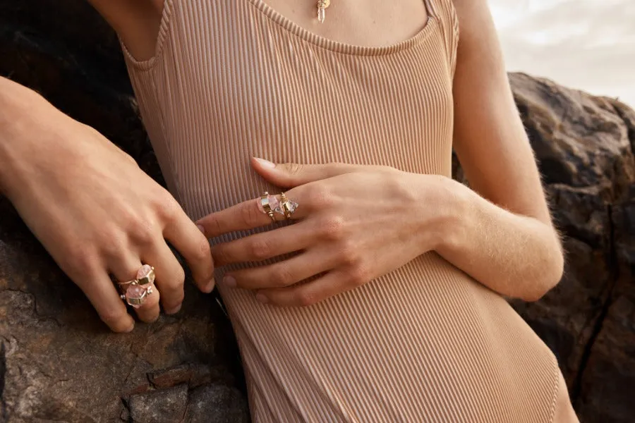 ROUGH GEM - SWIVEL RING - ROSE QUARTZ - GOLD