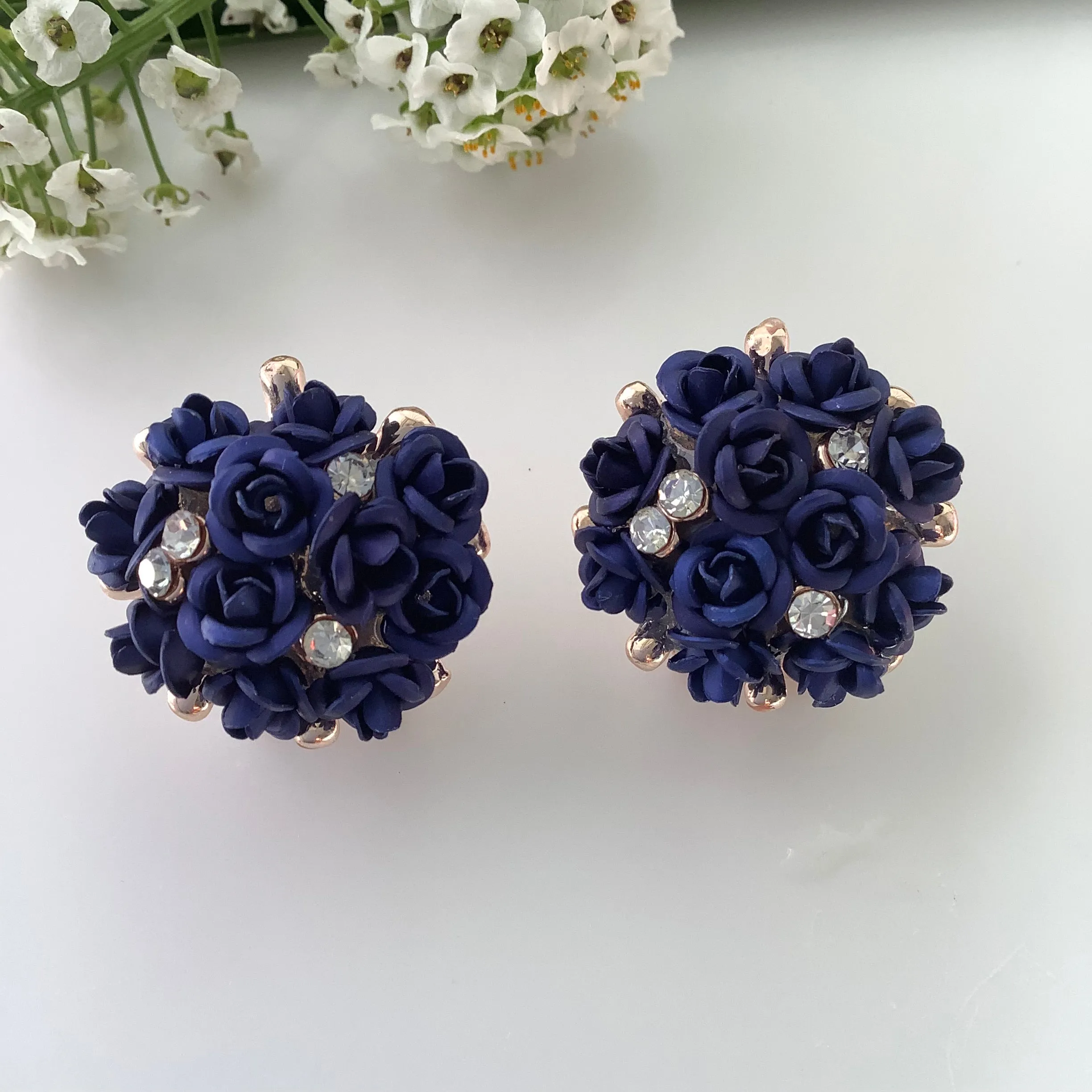 Salvanity - K-POP Fashion Jewellery Earrings Blue Rose Bouquet