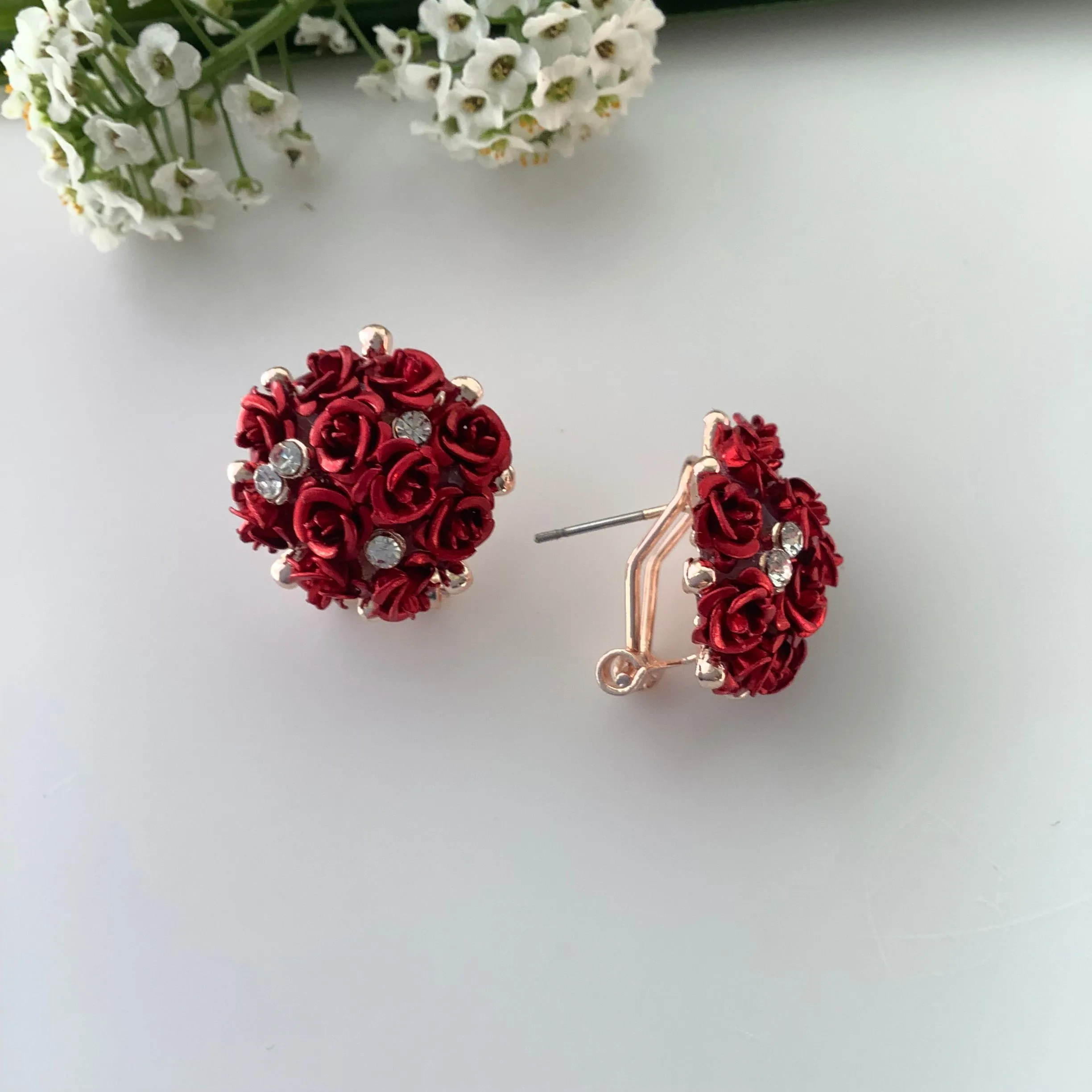 Salvanity - K-POP Fashion Jewellery Earrings Red Rose Bouquet