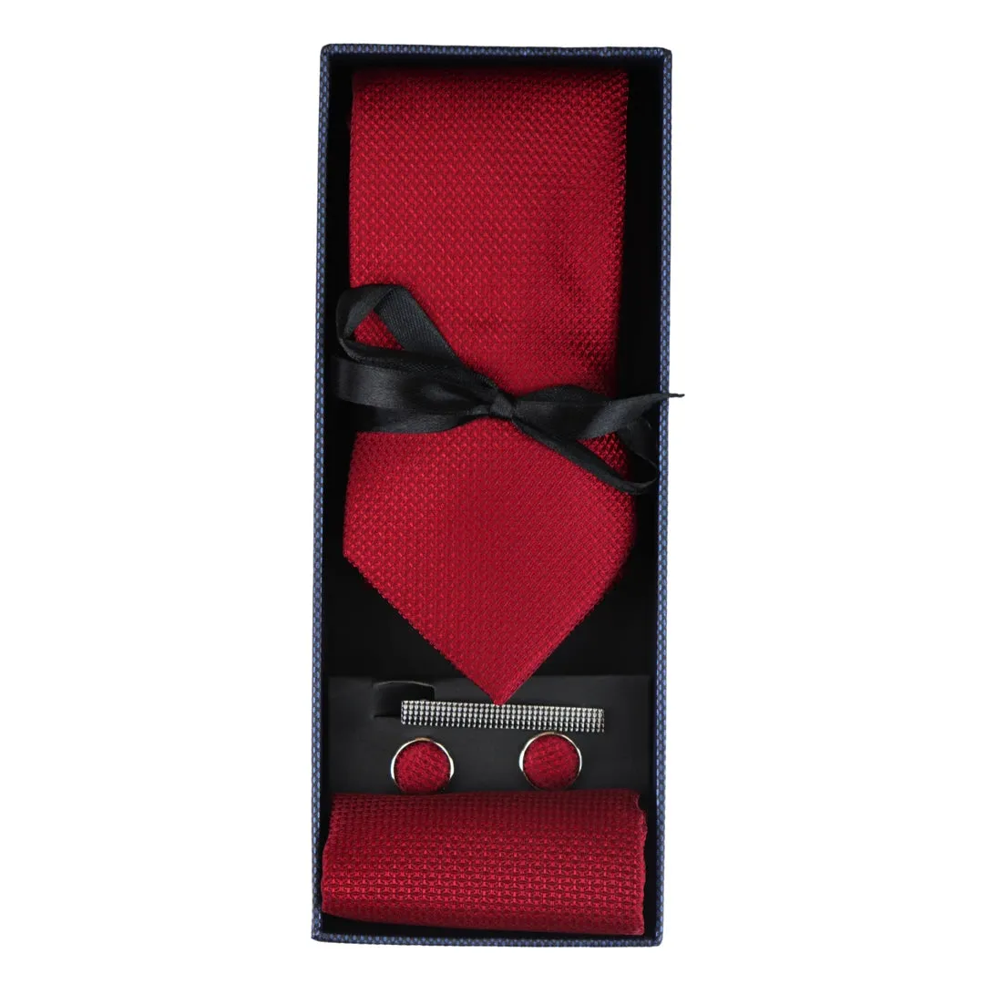 Satin Silk Textured Tie Gift Set Pocket Square Cuff Links Tie Matt Satin