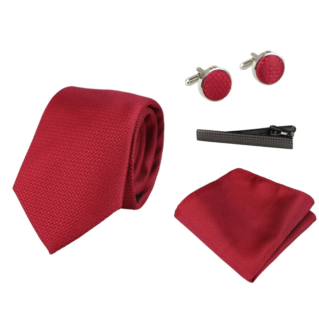 Satin Silk Textured Tie Gift Set Pocket Square Cuff Links Tie Matt Satin