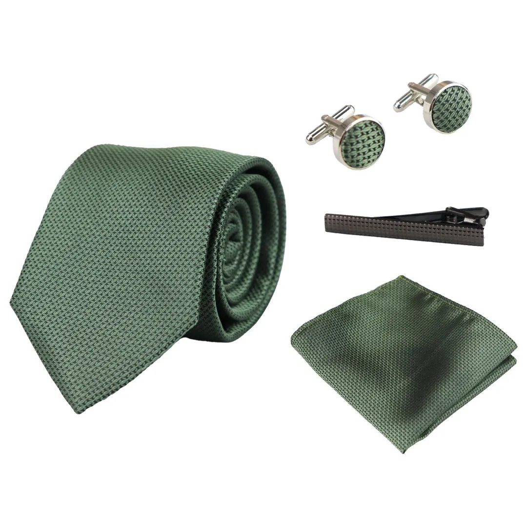 Satin Silk Textured Tie Gift Set Pocket Square Cuff Links Tie Matt Satin