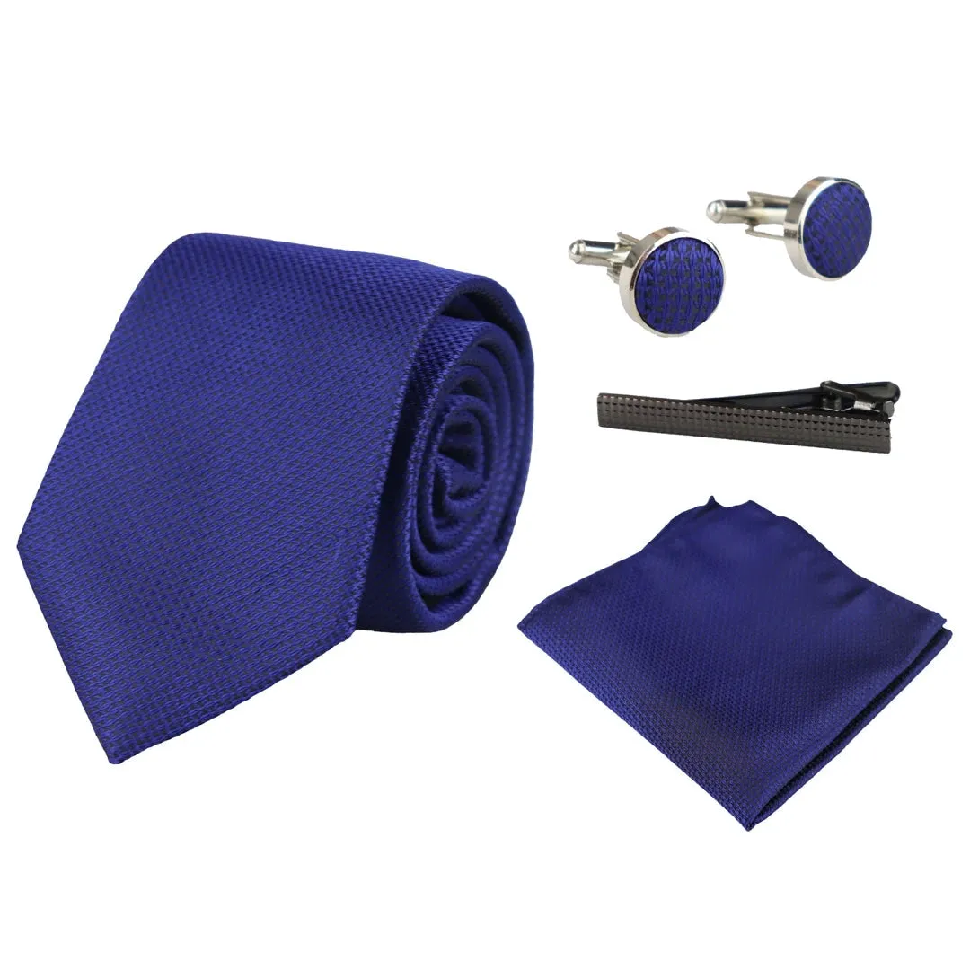 Satin Silk Textured Tie Gift Set Pocket Square Cuff Links Tie Matt Satin