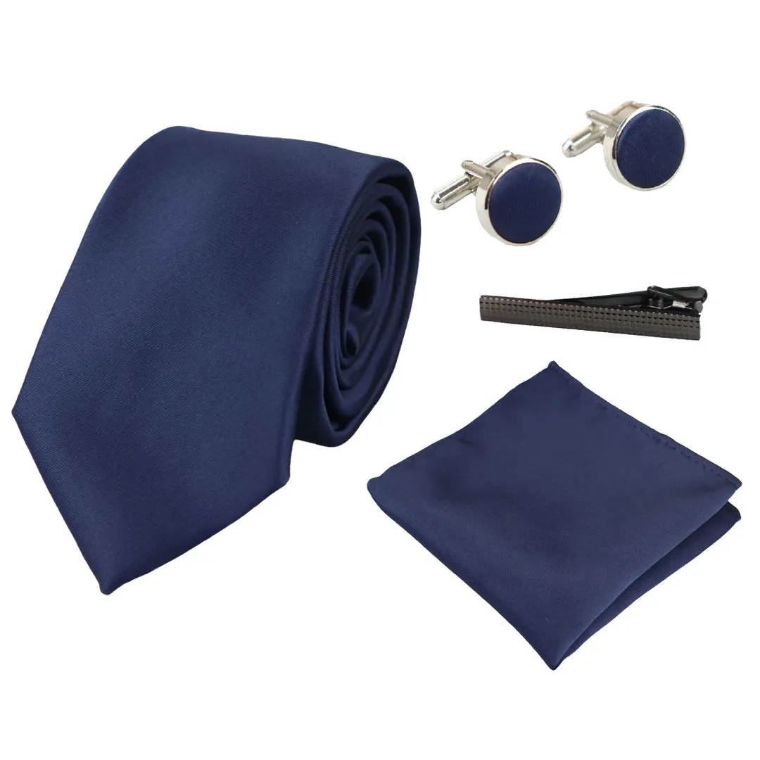 Satin Silk Tie Gift Set Pocket Square Cuff Links Tie Shiny Satin