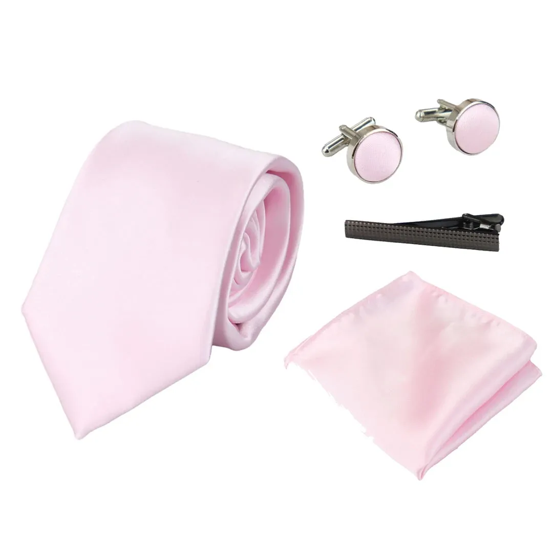 Satin Silk Tie Gift Set Pocket Square Cuff Links Tie Shiny Satin