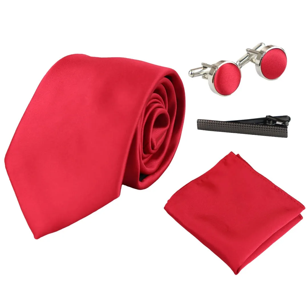 Satin Silk Tie Gift Set Pocket Square Cuff Links Tie Shiny Satin