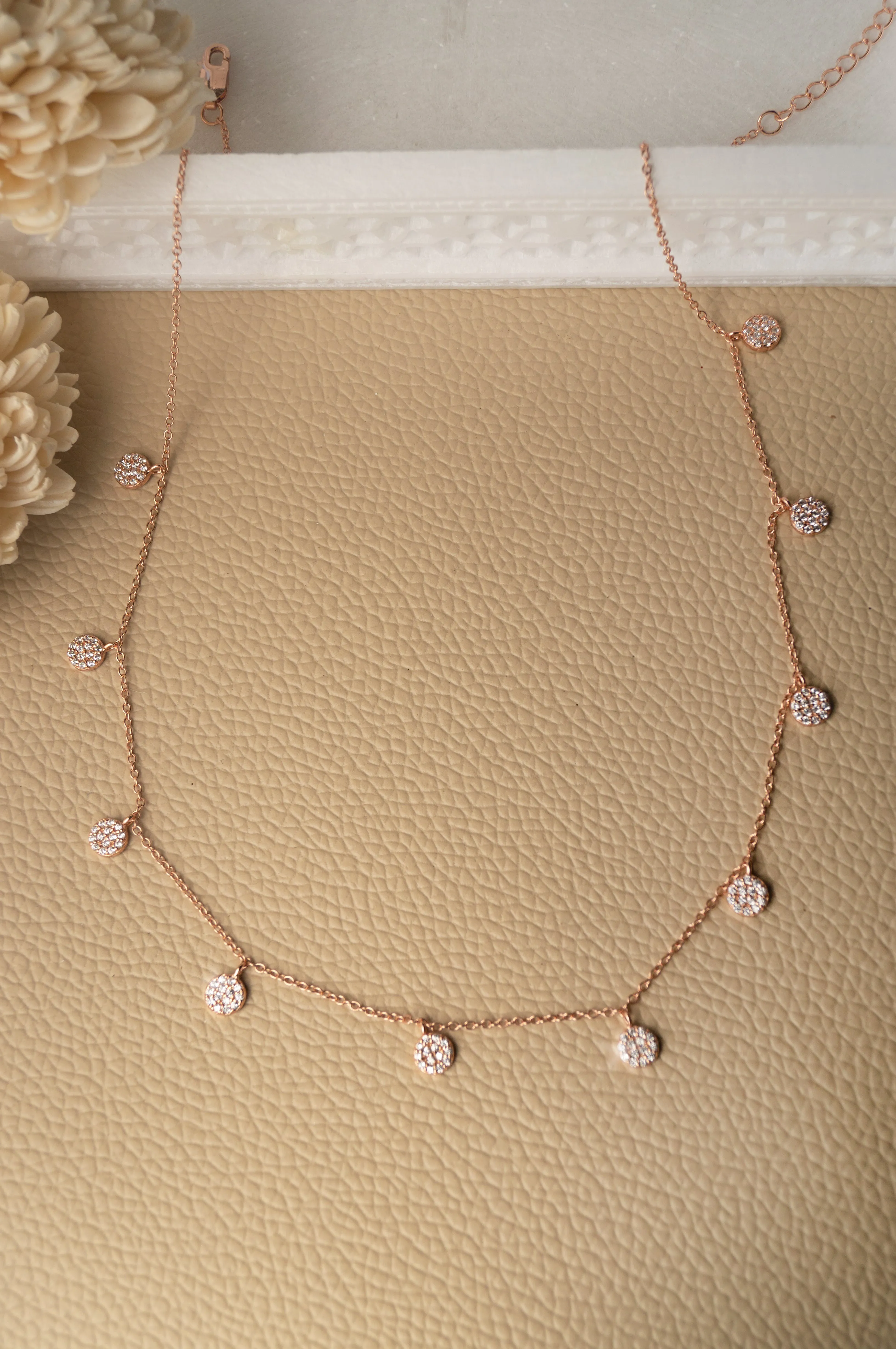 Shine Bright Circle Charm Rose Gold Plated Sterling Silver Delicate Necklace