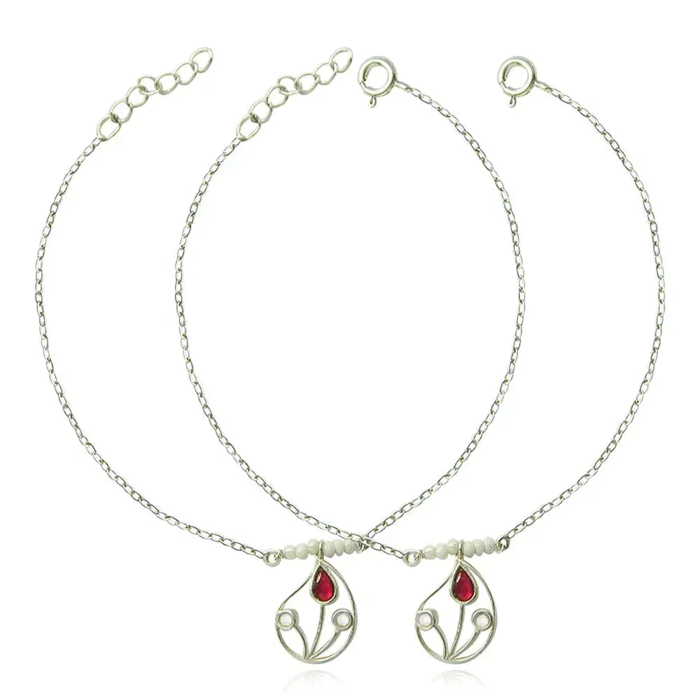 Silver 92.5 Aam Ras Red Anklet