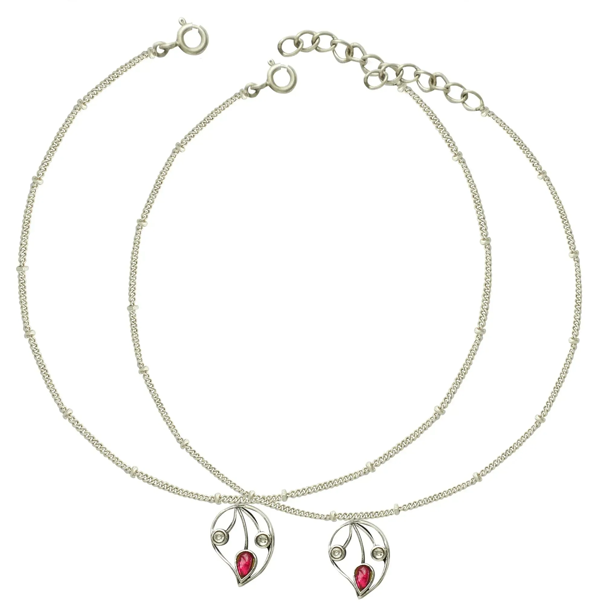 Silver 92.5 Aam Ras Red Stone Anklet