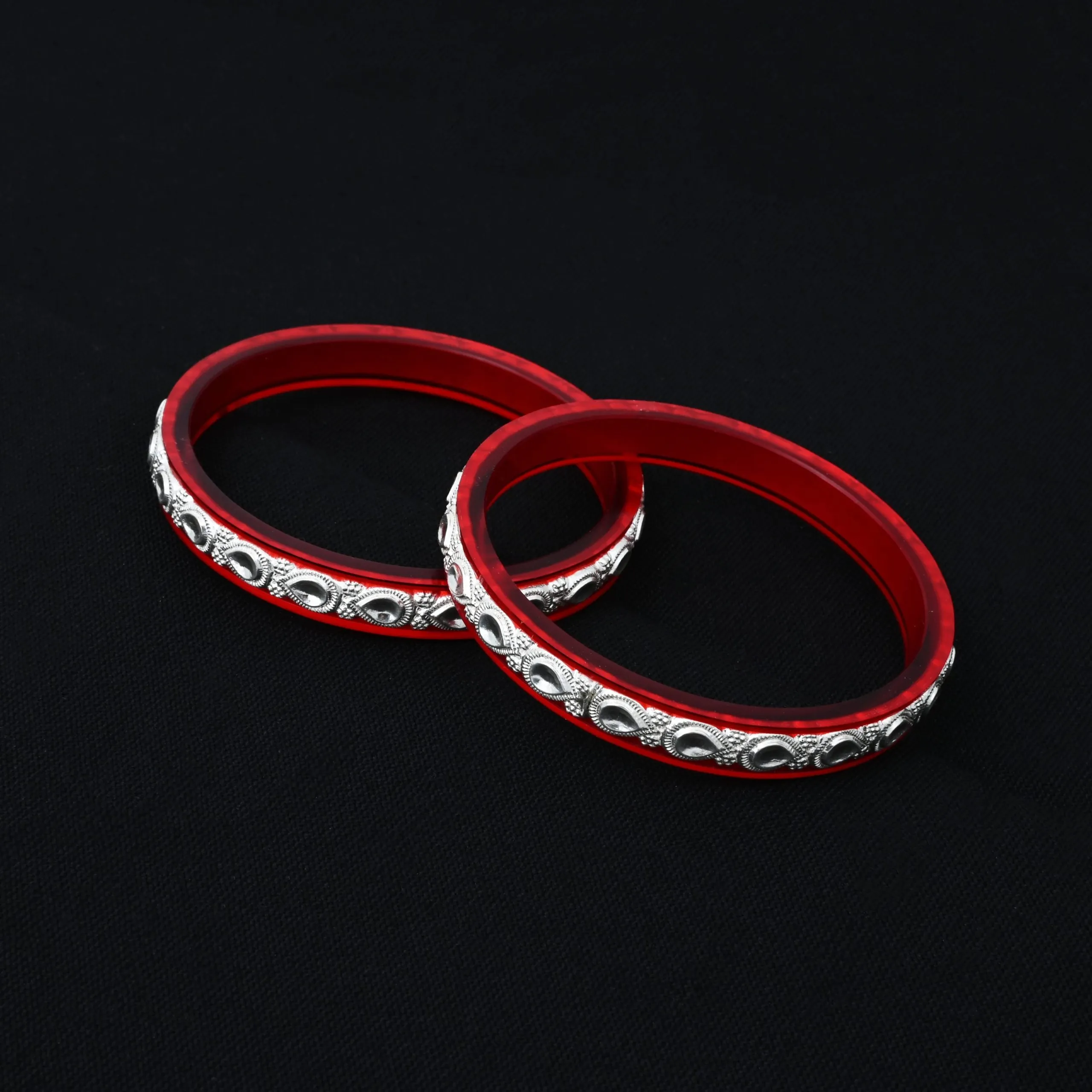 Silver "Diva's Grace" Red Bangles for Women