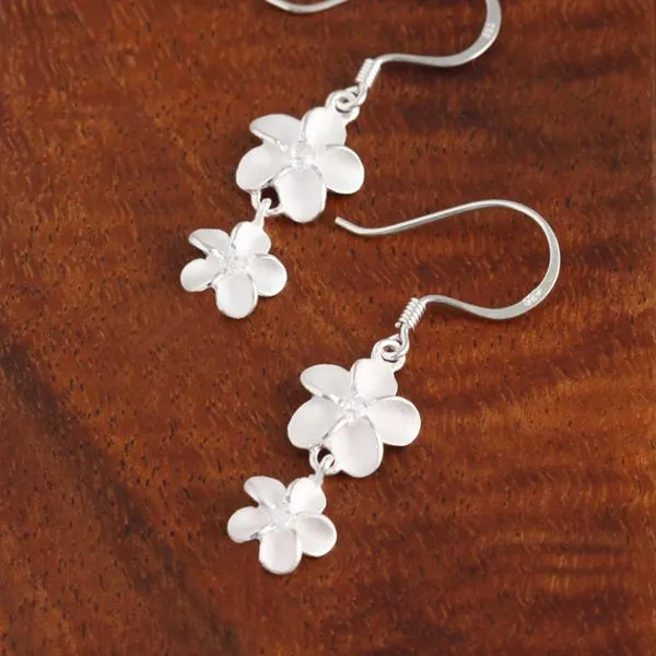 Sterling Silver 10-8mm Plumeria with CZ Hook Earrings