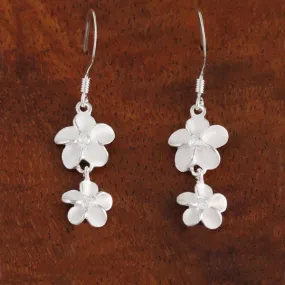 Sterling Silver 10-8mm Plumeria with CZ Hook Earrings