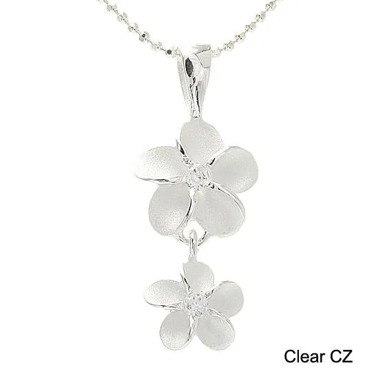 Sterling Silver 10-8mm Plumeria with CZ Sandblast Finish Pendant (Chain Sold Separately)