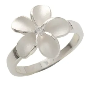 Sterling Silver 15mm Plumeria with CZ Ring