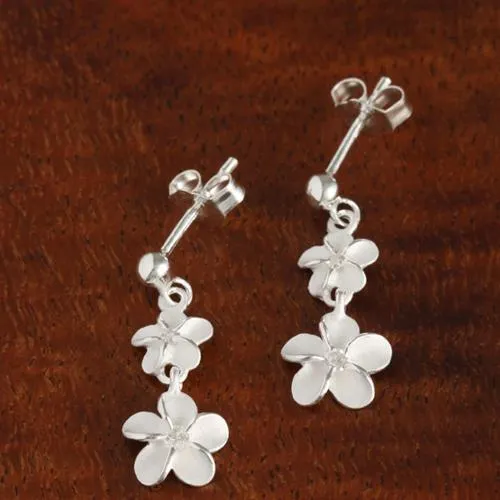 Sterling Silver 6-8mm Plumeria with CZ and Bead Post Earrings