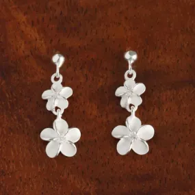 Sterling Silver 6-8mm Plumeria with CZ and Bead Post Earrings