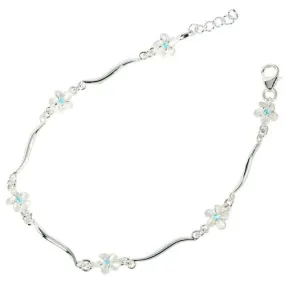 Sterling Silver 6mm Plumeria with Blue CZ Wave Bar Bracelet