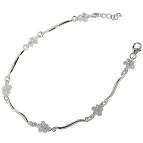 Sterling Silver 6mm Plumeria with CZ Wave Bar Bracelet