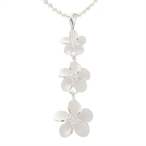 Sterling Silver 8-10-12mm Plumeria with CZ Sandblast Finish Pendant (Chain Sold Separately)