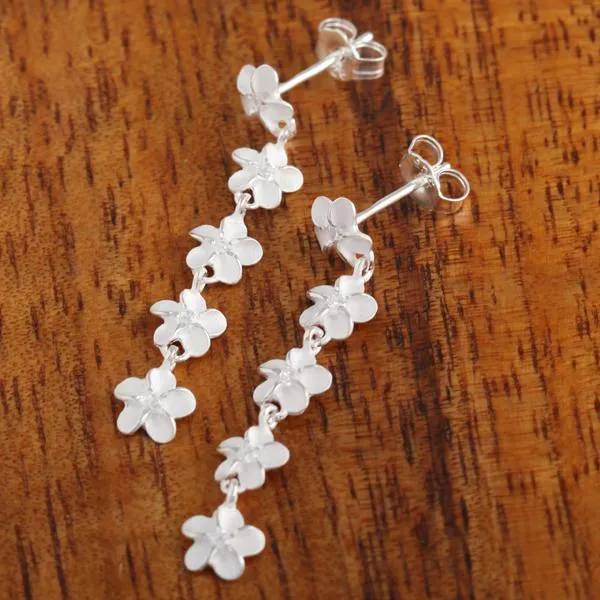 Sterling Silver 8-6-6-8mm Plumeria with CZ Post Earrings