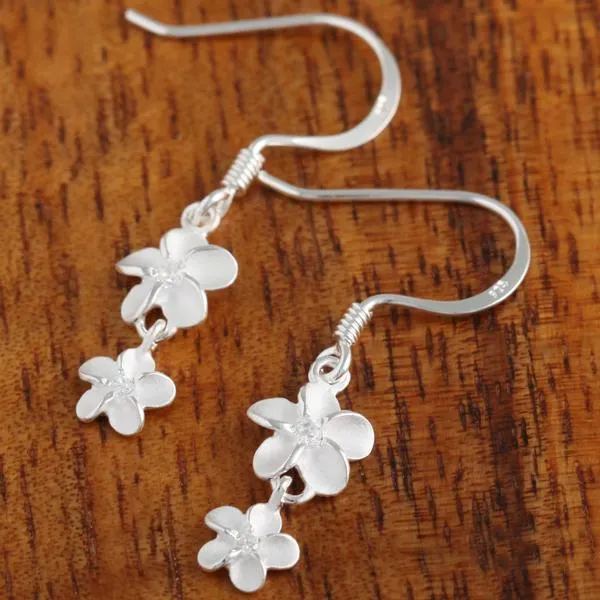 Sterling Silver 8-6mm Plumeria with CZ Hook Earrings