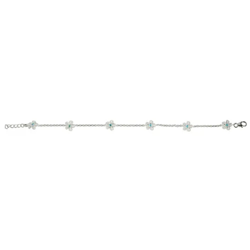 Sterling Silver 8mm Plumeria with Blue CZ Rope Chain Bracelet