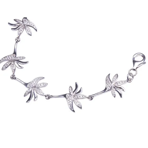 Sterling Silver Bird of Paradise Pave CZ Bracelet