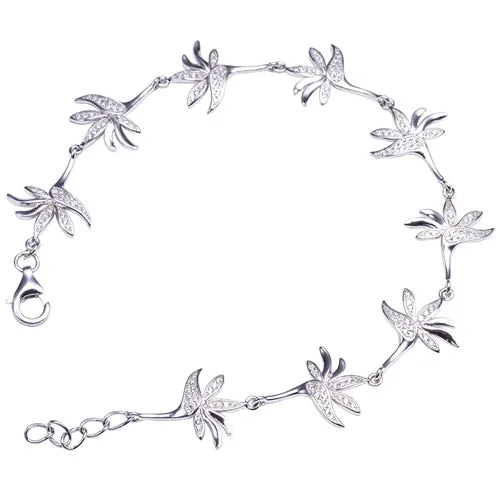 Sterling Silver Bird of Paradise Pave CZ Bracelet