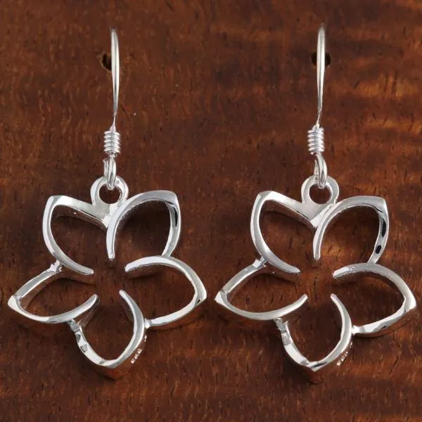 Sterling Silver Floating Plumeria Hook Earrings (10-18mm)