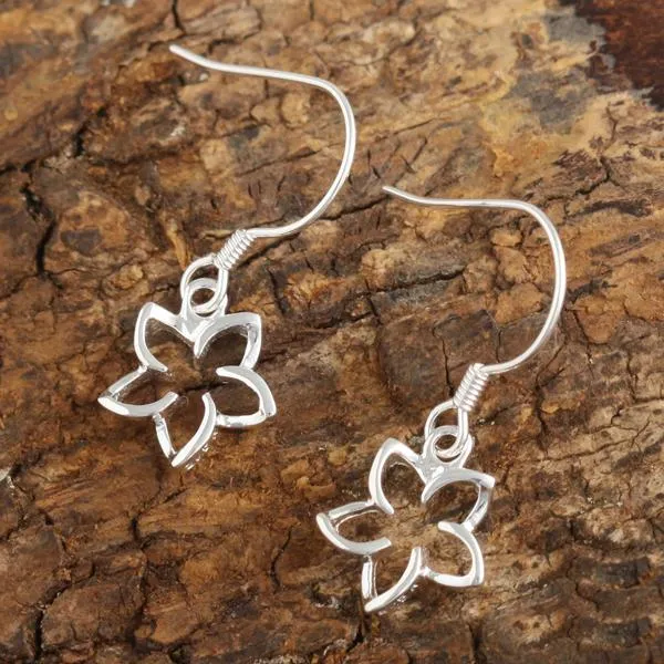 Sterling Silver Floating Plumeria Hook Earrings (10-18mm)