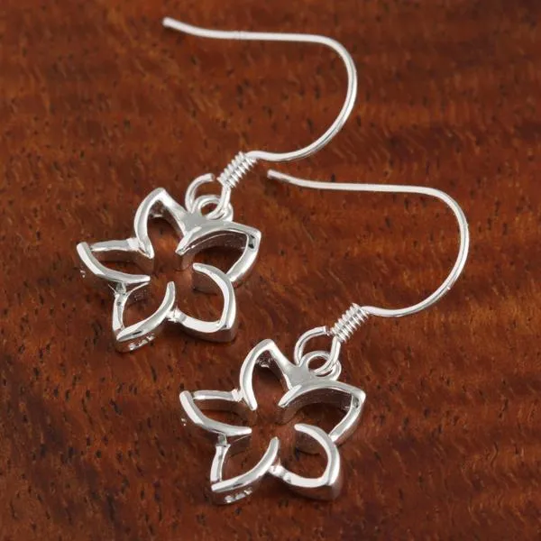 Sterling Silver Floating Plumeria Hook Earrings (10-18mm)