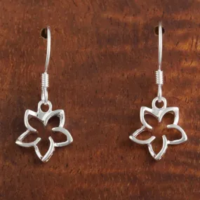 Sterling Silver Floating Plumeria Hook Earrings (10-18mm)