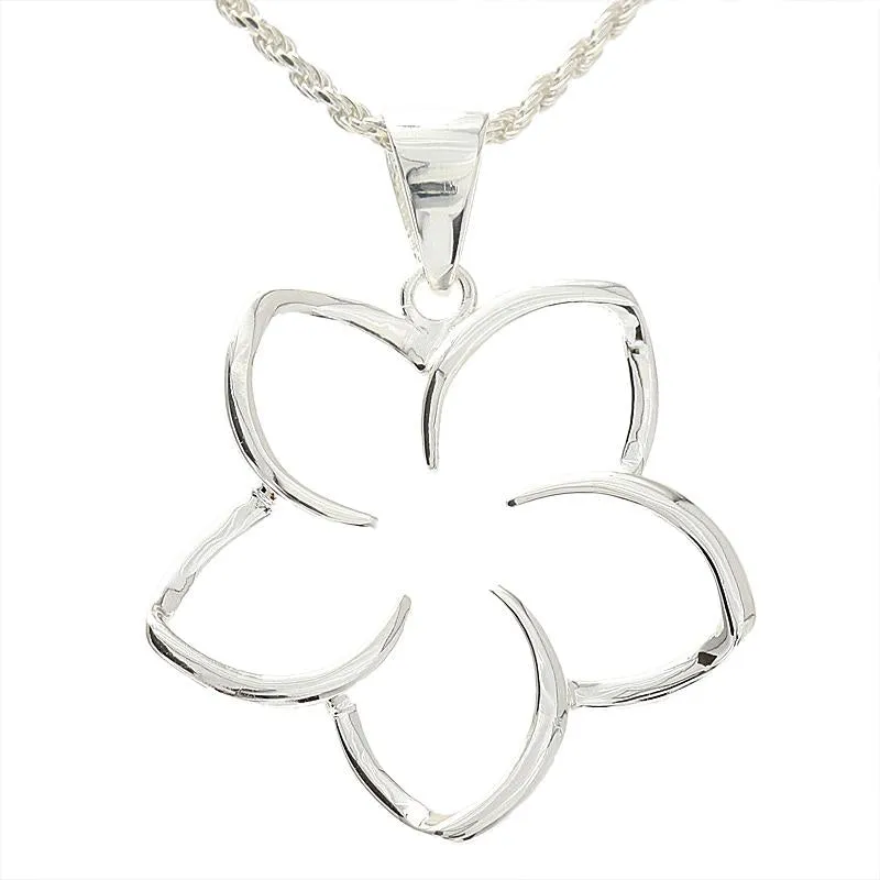 Sterling Silver Floating Plumeria Pendant (S/L/XL) (Chain Sold Separately)