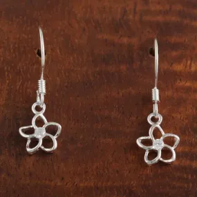 Sterling Silver Floating Plumeria with CZ Hook Earrings (8mm/15mm)