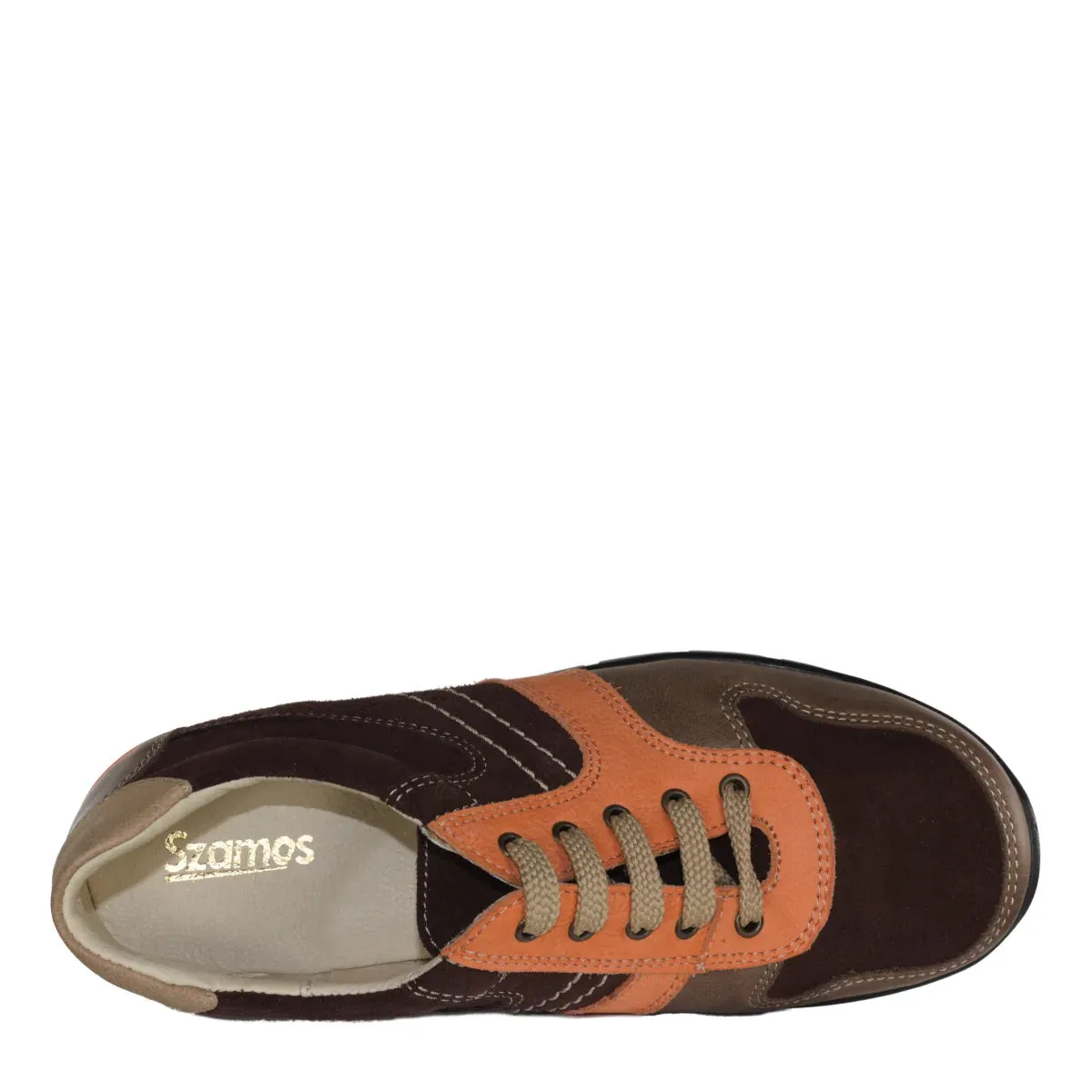 Szamos Kid Boy Sneakers In Brown Color With Orange Detail And Laces - Made In Europe