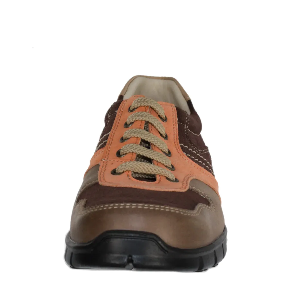 Szamos Kid Boy Sneakers In Brown Color With Orange Detail And Laces - Made In Europe