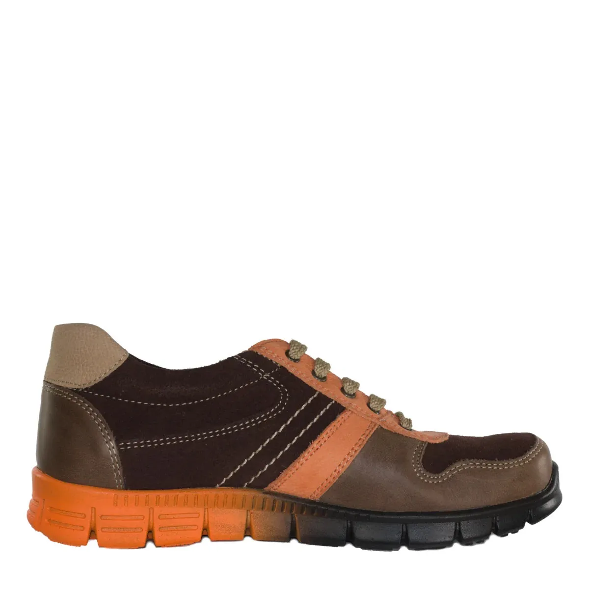 Szamos Kid Boy Sneakers In Brown Color With Orange Detail And Laces - Made In Europe