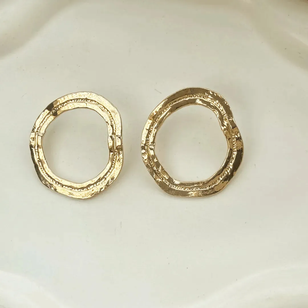 TFC Circle of the luxury life Gold Plated Statement Stud Earrings