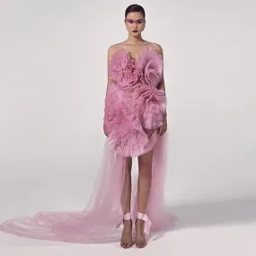 Unique Designed 3D Flower Tulle Prom Gowns