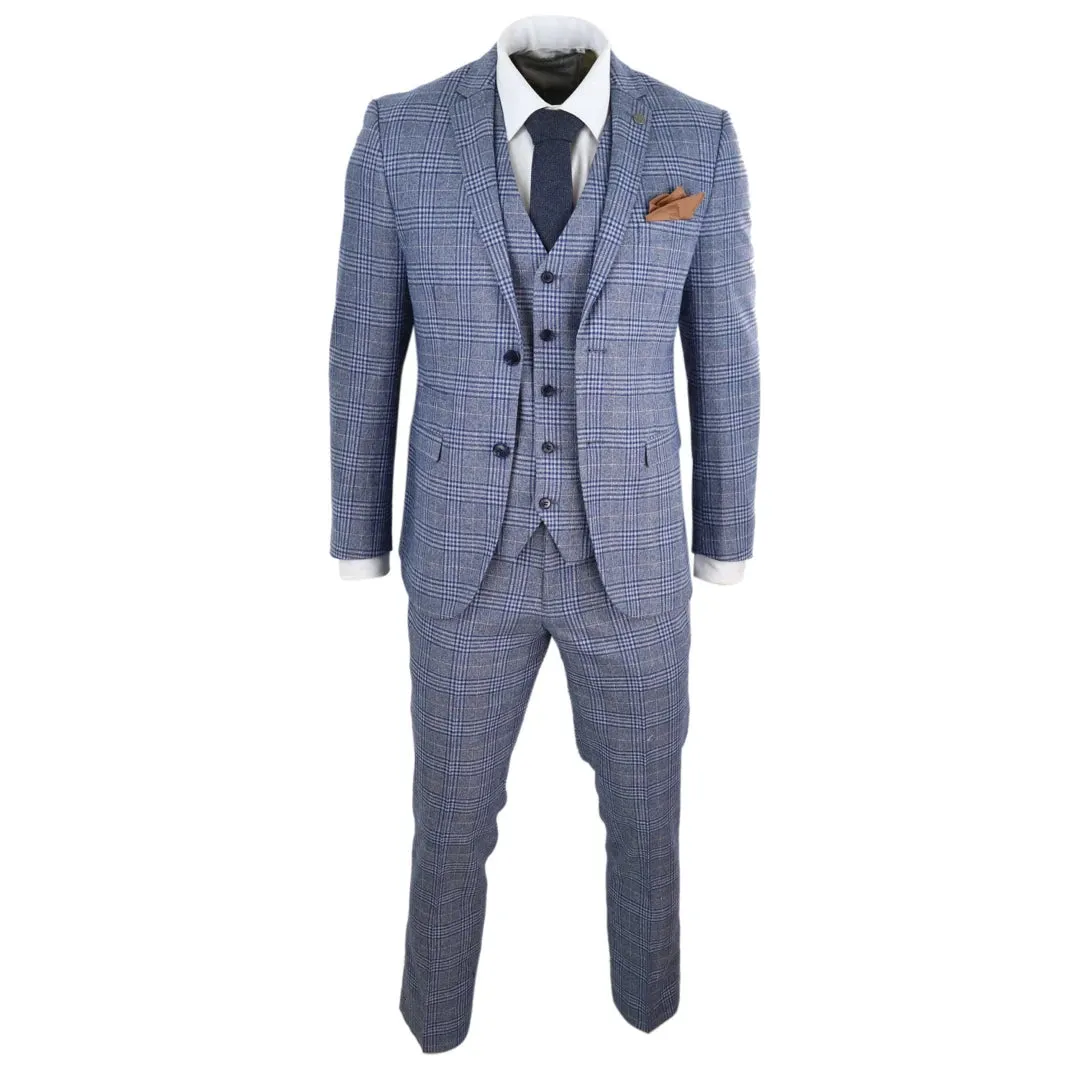 Victor - Men's Blue 3 Piece Suit Navy Tan Check Classic Gatsby 1920s