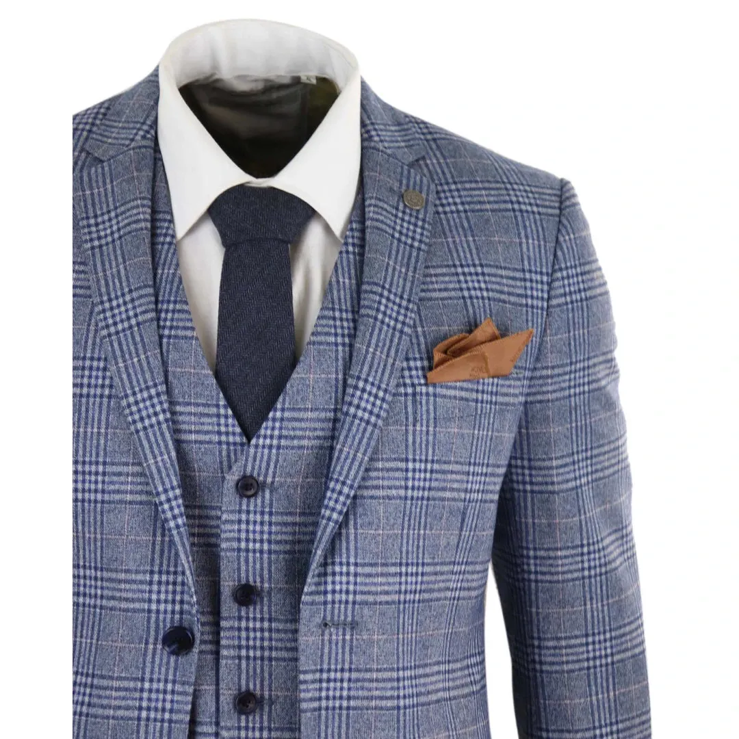 Victor - Men's Blue 3 Piece Suit Navy Tan Check Classic Gatsby 1920s