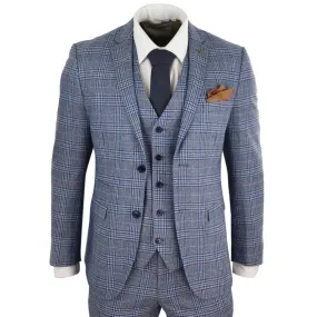 Victor - Men's Blue 3 Piece Suit Navy Tan Check Classic Gatsby 1920s