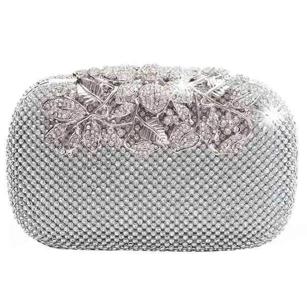 Women Flower Crystal Clutch Evening Bag