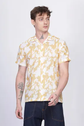 Yellow floral printed linen shirt for men